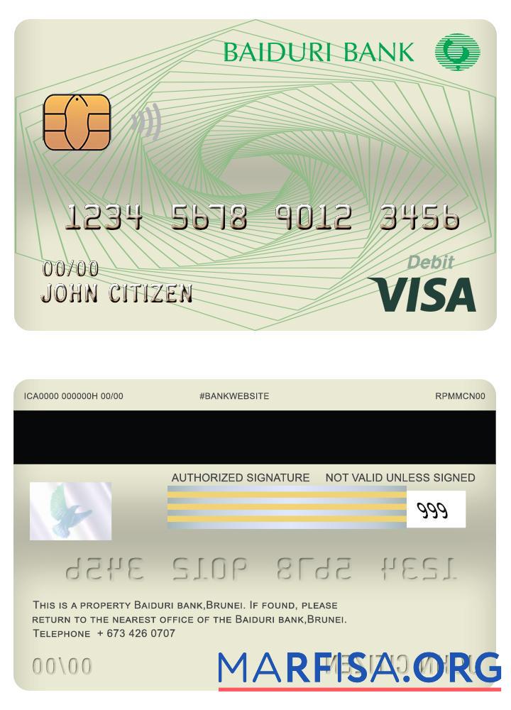Realistic Brunei Baiduri Bank visa card debit card download for verification
